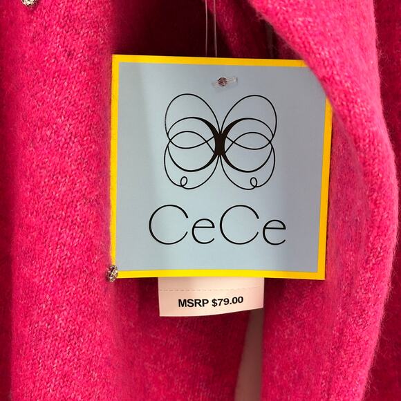 CeCe Studded Rhinestone Pullover Sweater Plus Size 3X Hot Pink Drop Shoulder - Picture 6 of 7